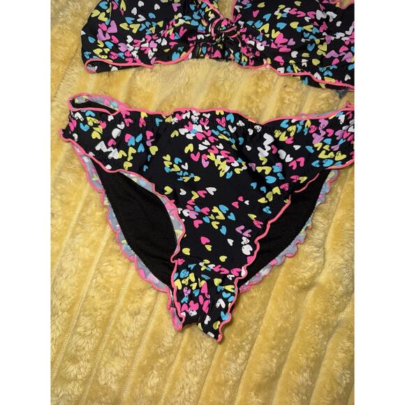 Girls Multicolored Bikini, Black Hearts, Hobie Size 10 - Picture 2 of 8